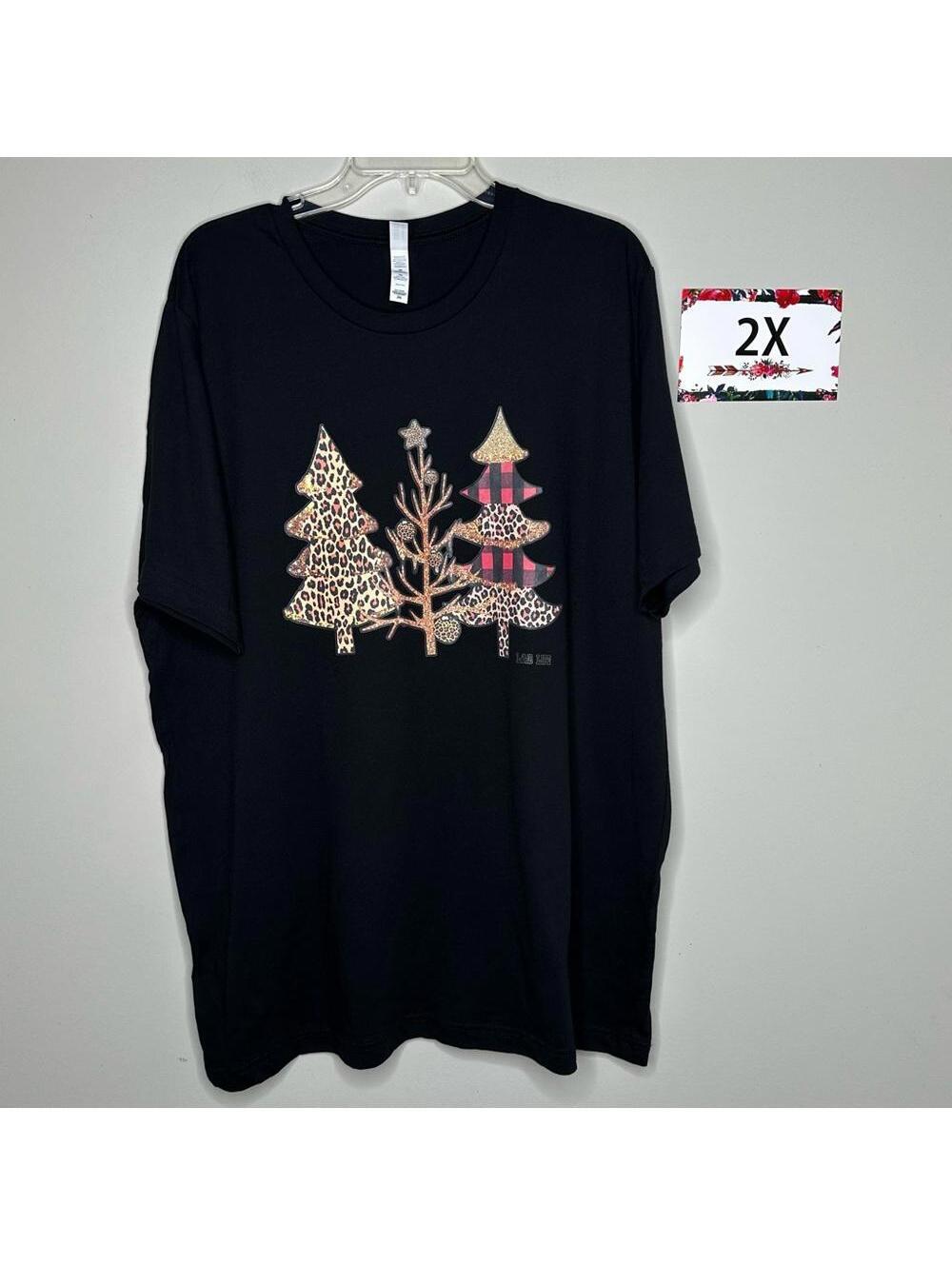 Christmas Tree 2X black shirt L&B Life leopard buffalo plaid